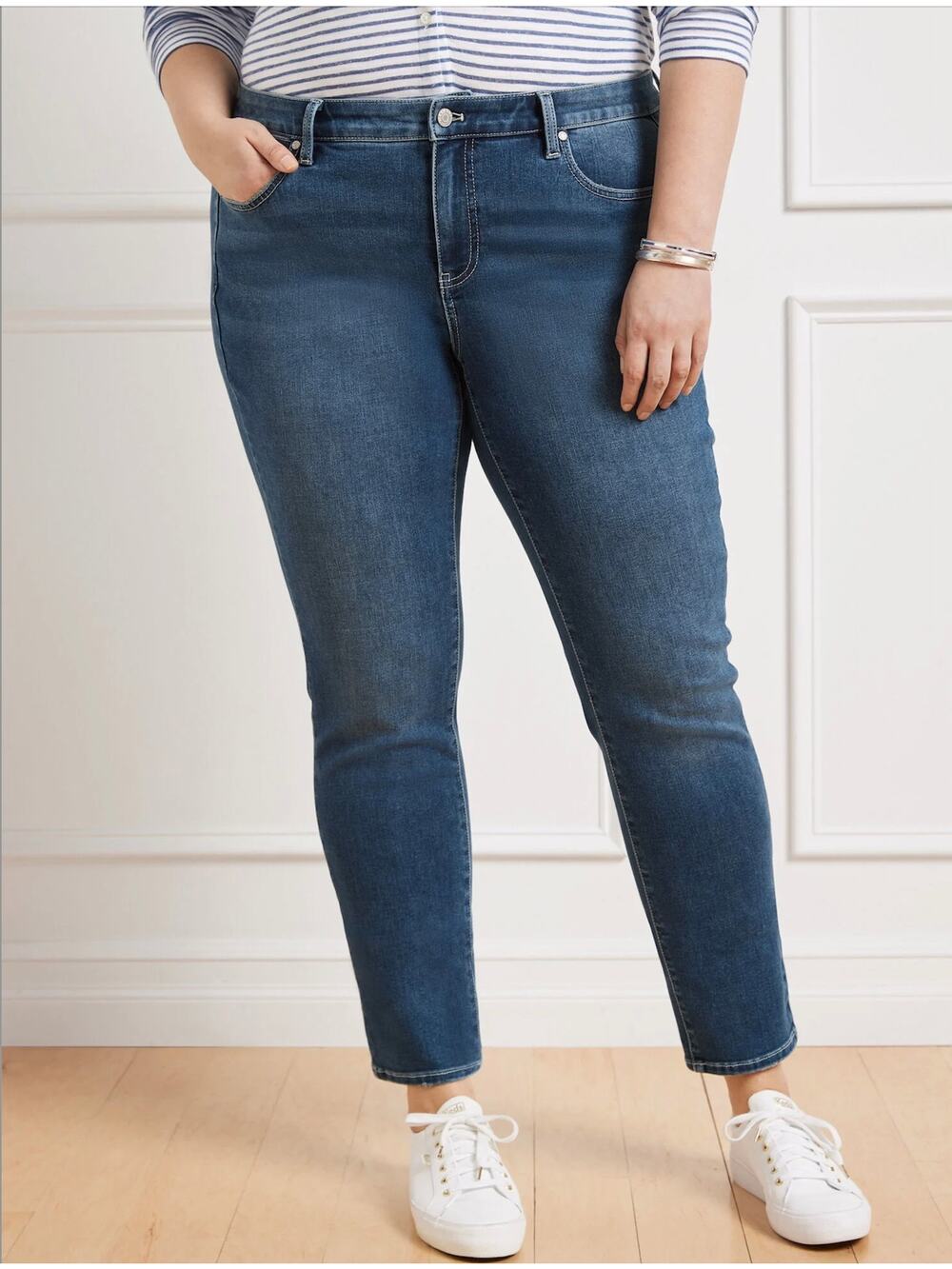 Talbots Womens 10 Slim Ankle Dark Wash Mid Rise Blue Denim Jeans Casual Pant NWT